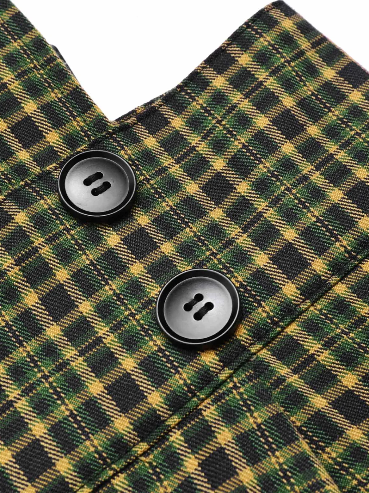 New Retro Stage Green 1940s Glen Plaid Buttoned Overall Pants