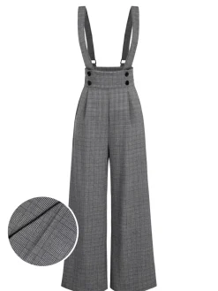 New Retro Stage Green 1940s Glen Plaid Buttoned Overall Pants