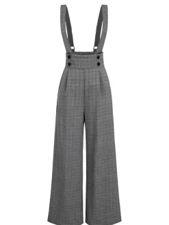 New Retro Stage Green 1940s Glen Plaid Buttoned Overall Pants