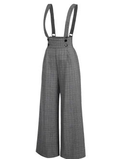 New Retro Stage Green 1940s Glen Plaid Buttoned Overall Pants