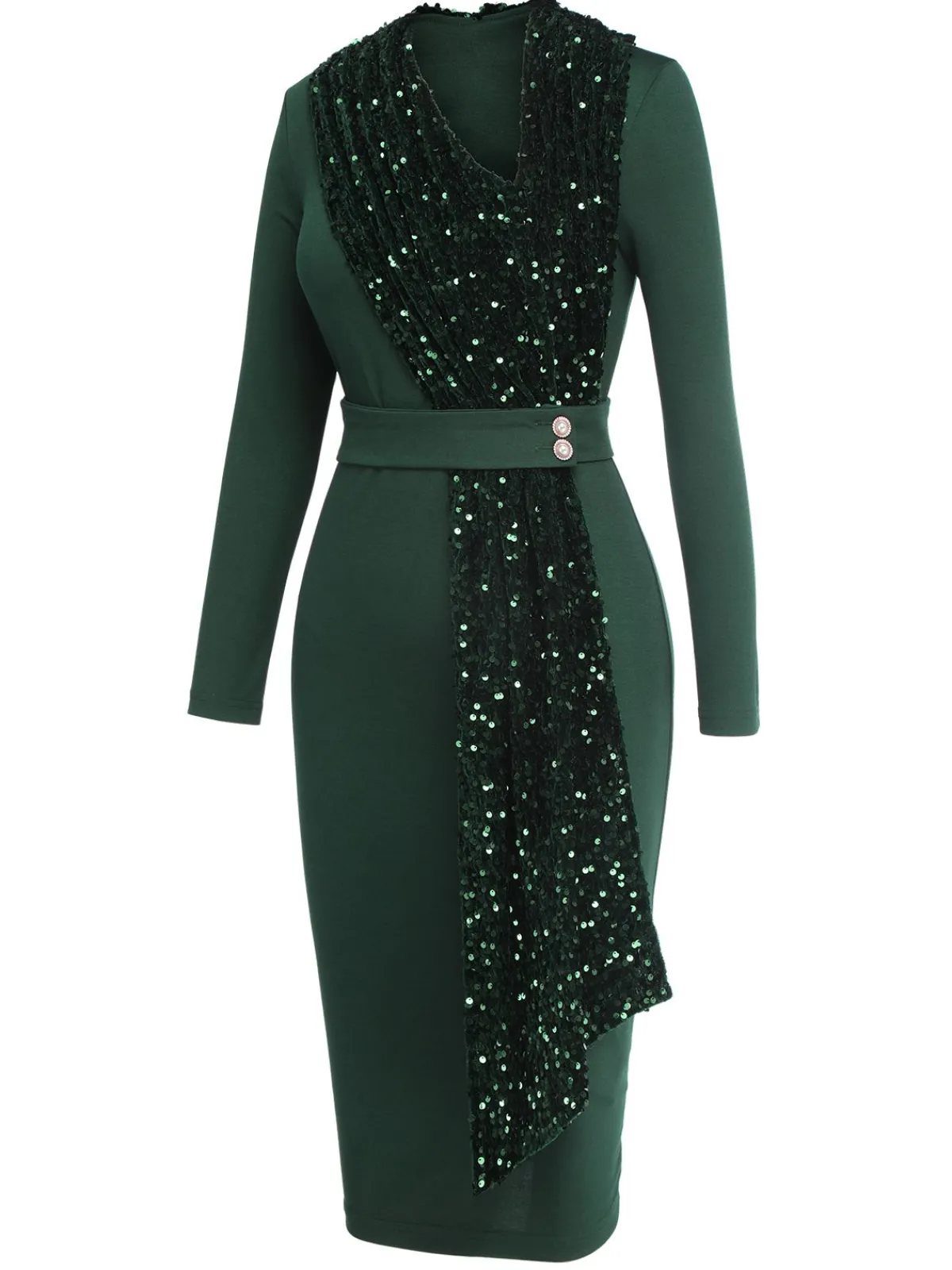 Hot Retro Stage 1960s Glitter Patchwork Belted Dress Green