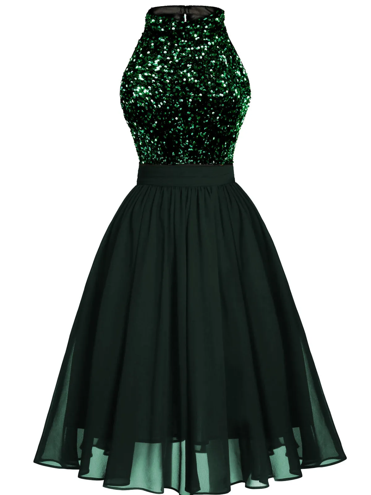New Retro Stage Green 1950s Gold Glitter Patchwork Dress