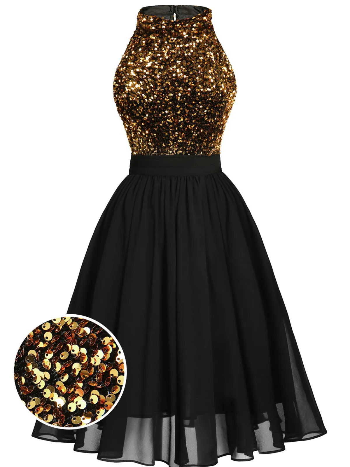 New Retro Stage Green 1950s Gold Glitter Patchwork Dress