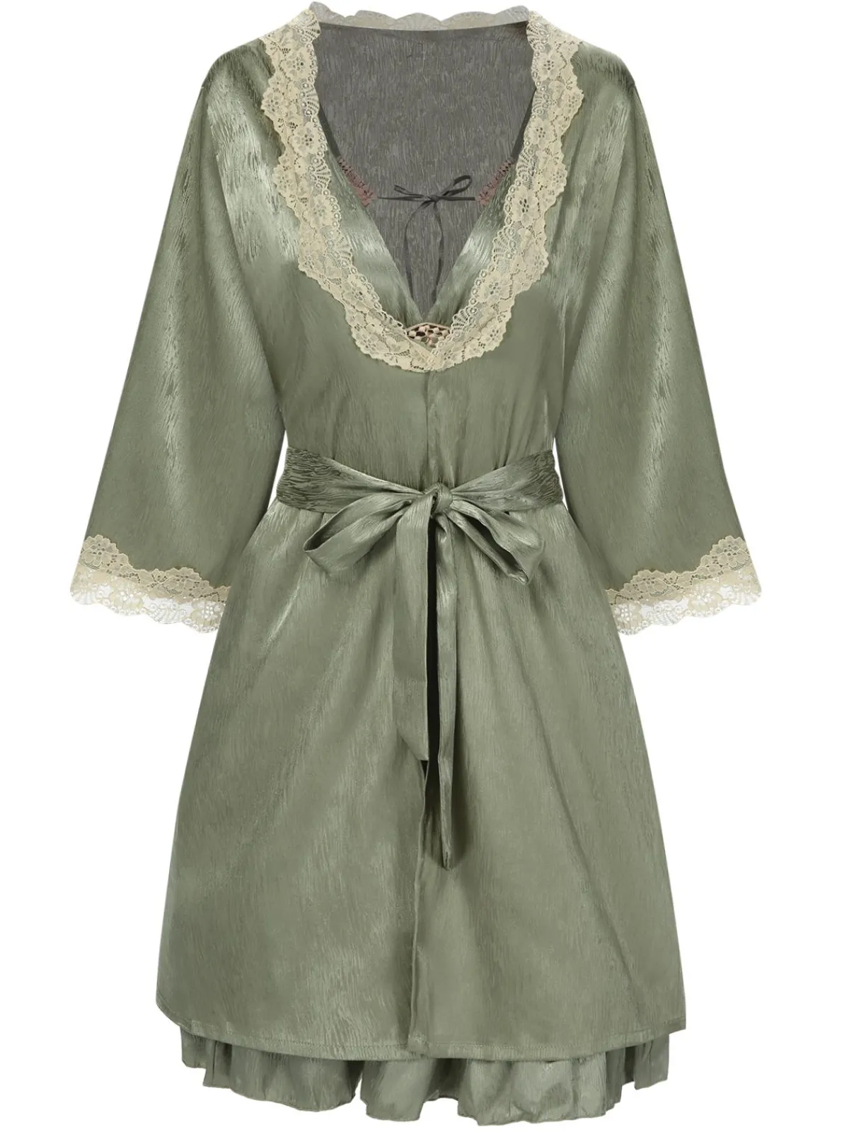New Retro Stage Green 1950s Guipure Lace Ruffled Hem Robe