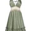 New Retro Stage Green 1950s Guipure Lace Ruffled Hem Nightgown