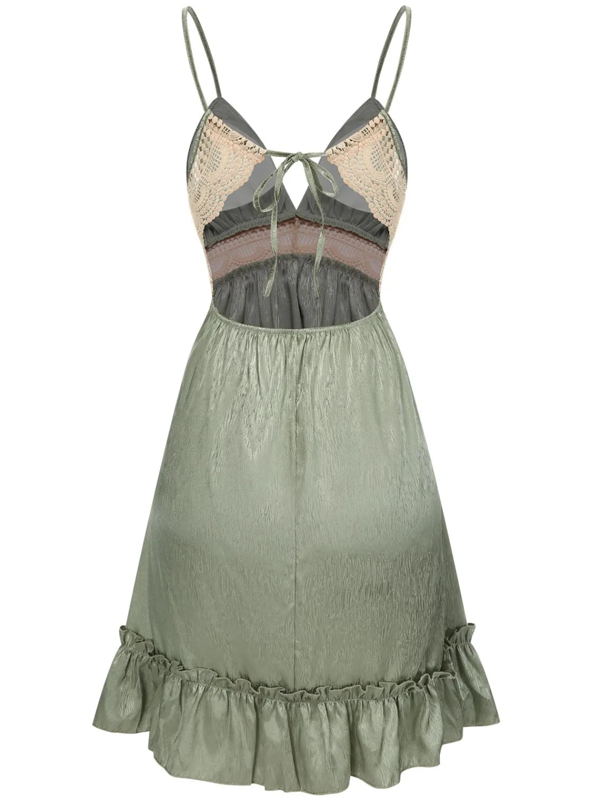 New Retro Stage Green 1950s Guipure Lace Ruffled Hem Nightgown