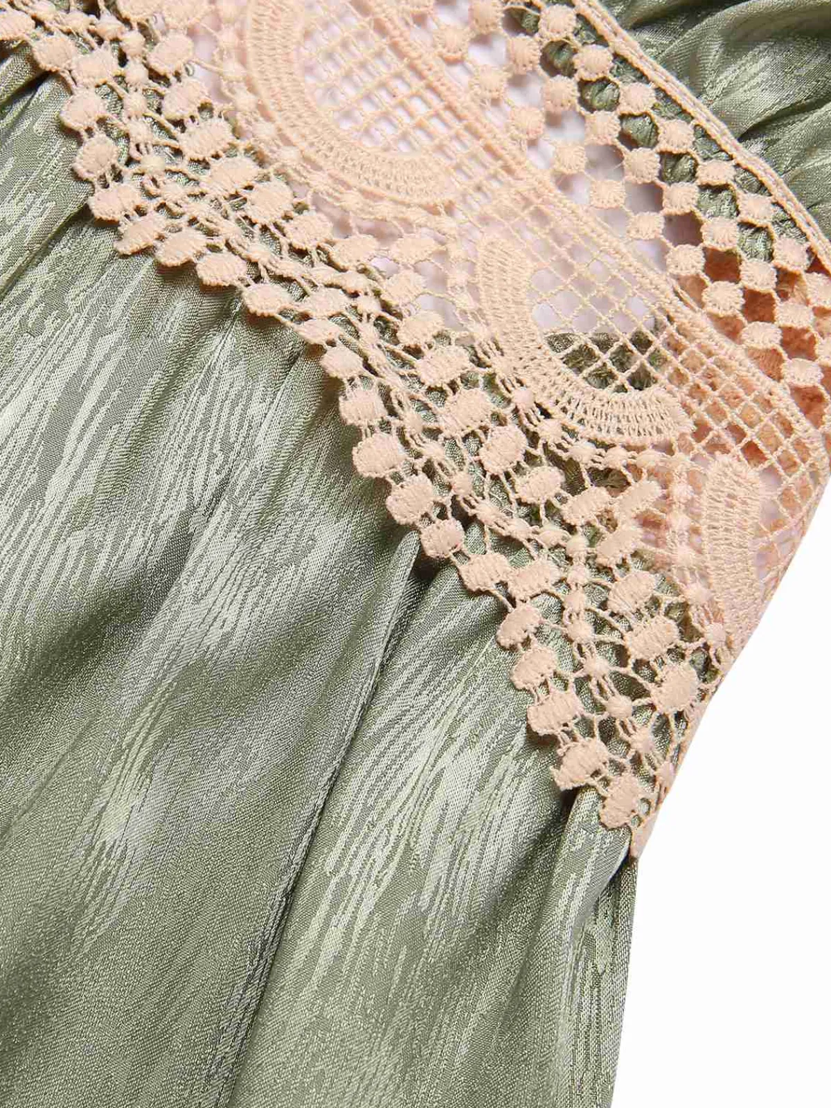 New Retro Stage Green 1950s Guipure Lace Ruffled Hem Nightgown