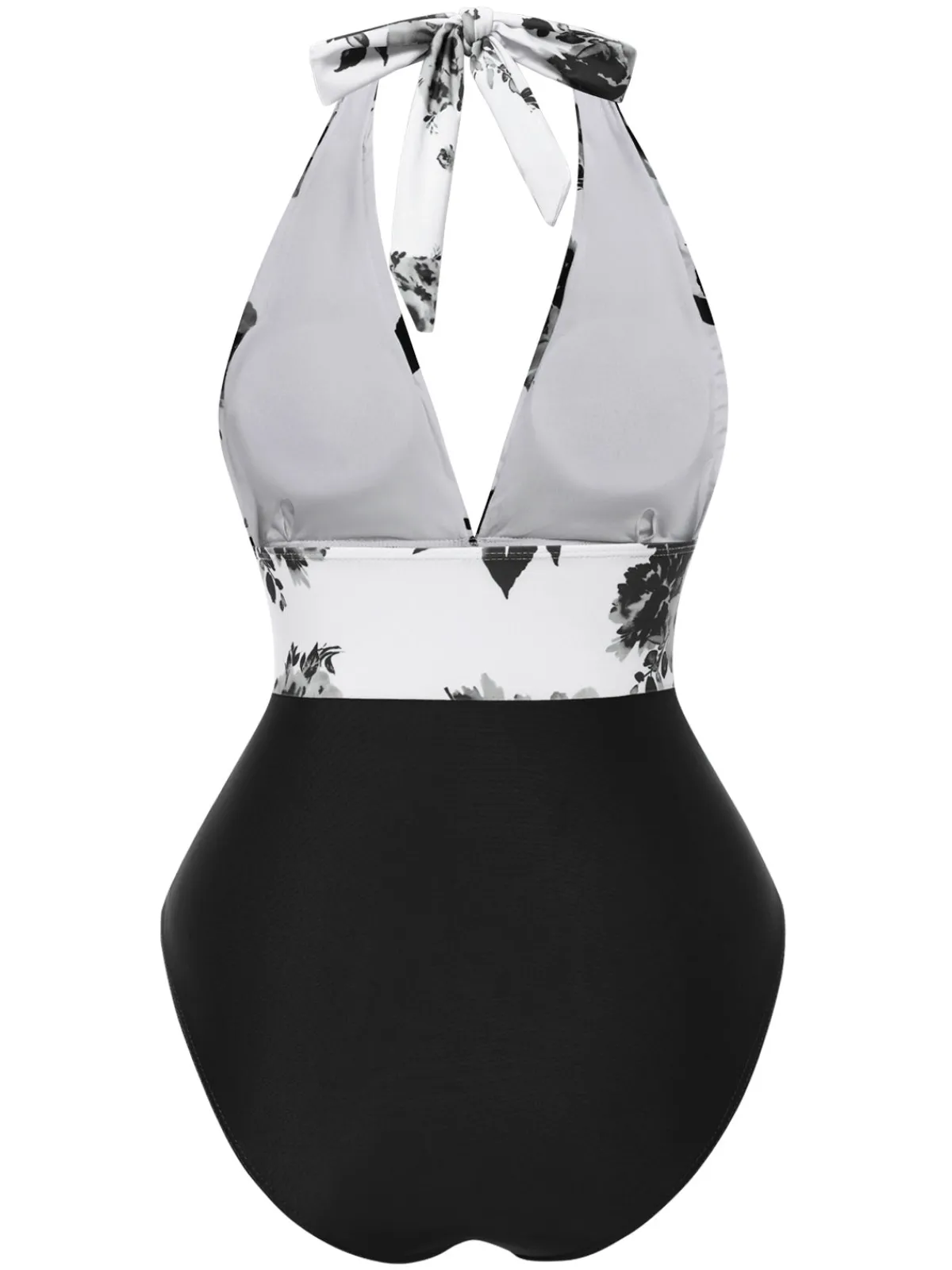 Fashion Retro Stage Green 1940s Halter Floral Ruched One-piece Swimsuit