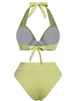 Hot Retro Stage 1960s Halter High-Waist Swimsuit Green