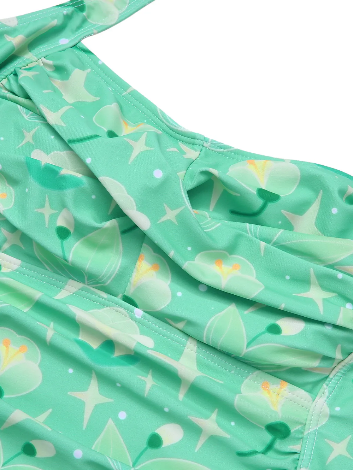 Online Retro Stage 1930s Halter Plants Print One-Piece Swimsuit Green
