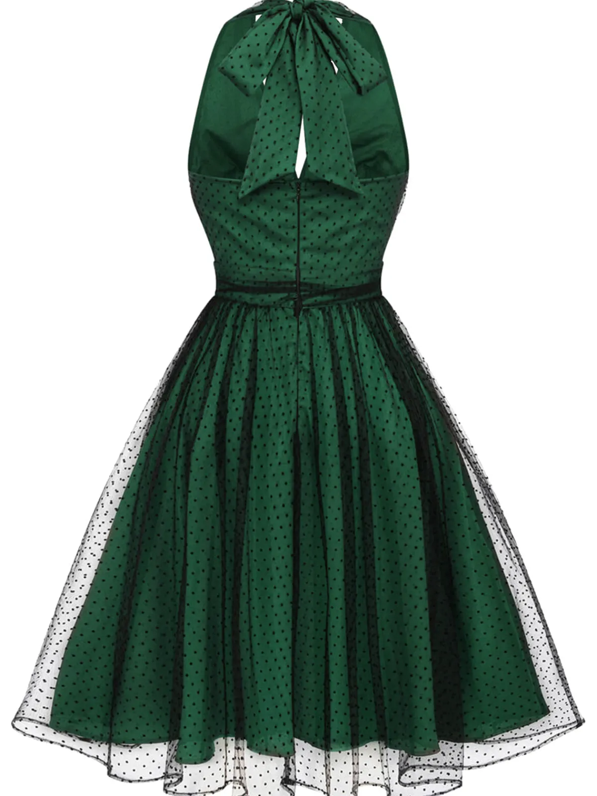 Sale Retro Stage Green 1950s Halter Polka Dots Mesh Dress
