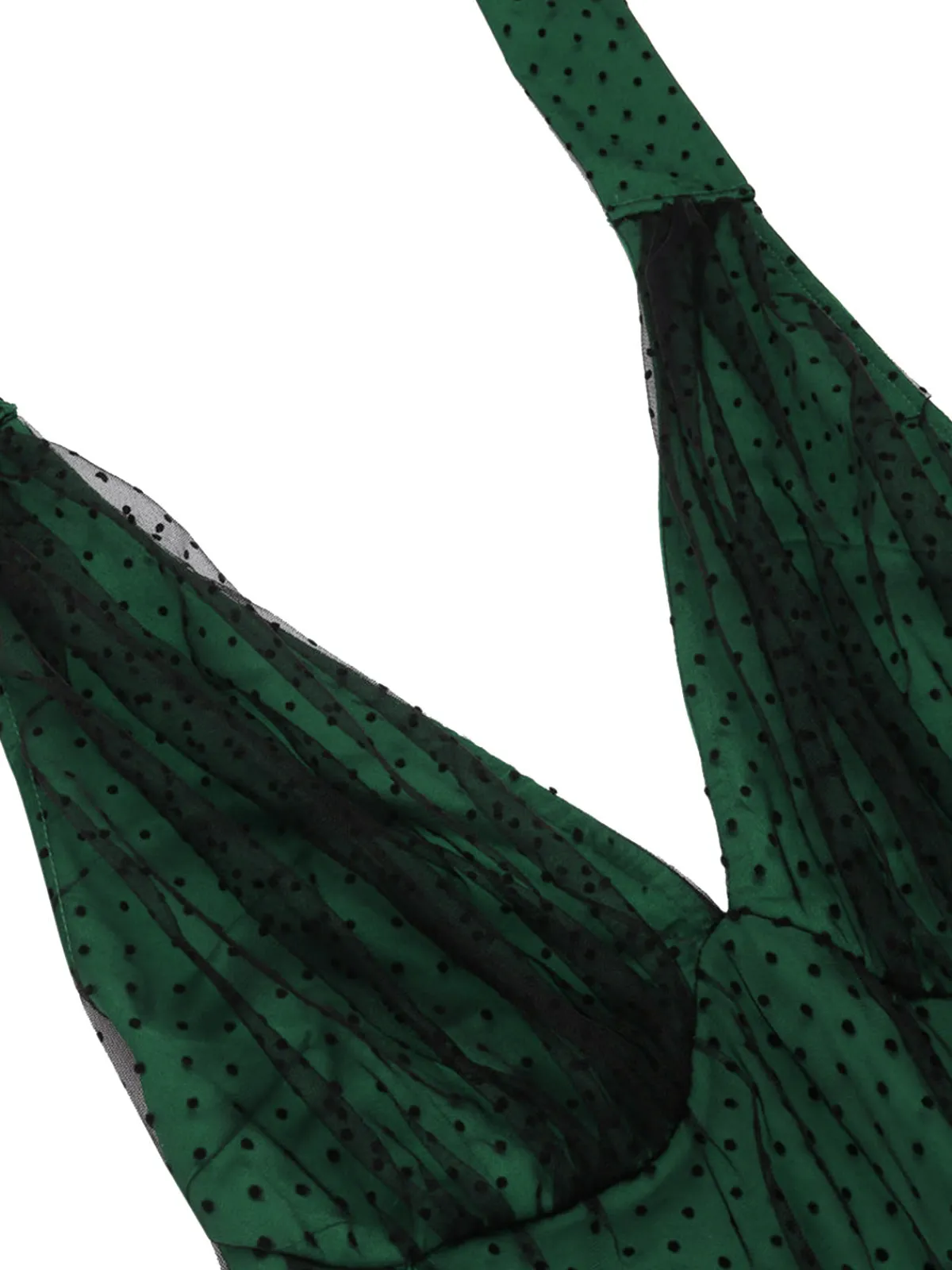 Sale Retro Stage Green 1950s Halter Polka Dots Mesh Dress