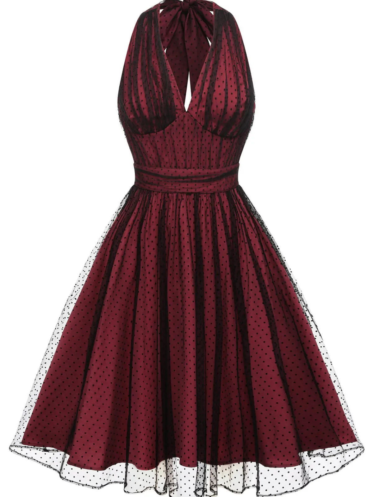 Sale Retro Stage Green 1950s Halter Polka Dots Mesh Dress