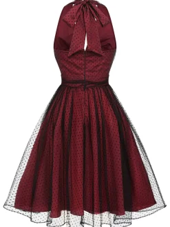 Sale Retro Stage Green 1950s Halter Polka Dots Mesh Dress