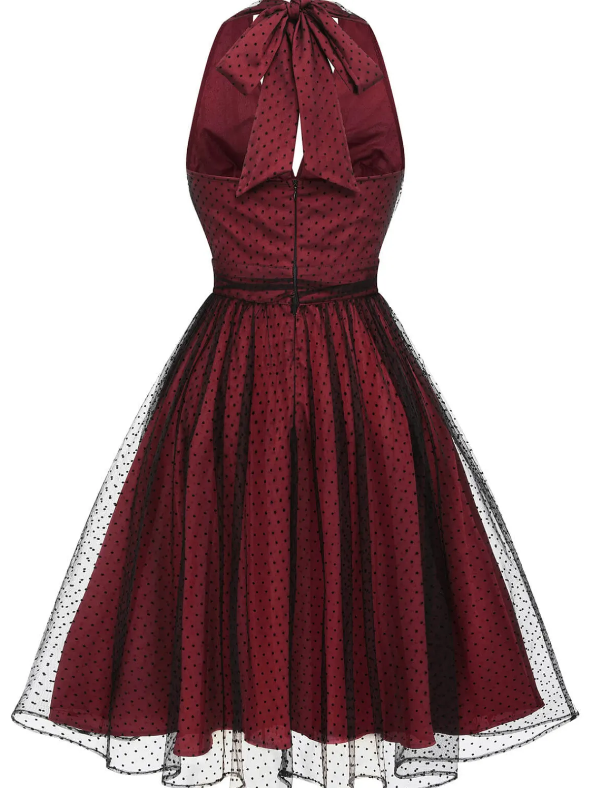 Sale Retro Stage Green 1950s Halter Polka Dots Mesh Dress