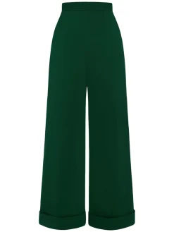 Fashion Retro Stage 1950s High-Waisted Wide-Leg Pants Green