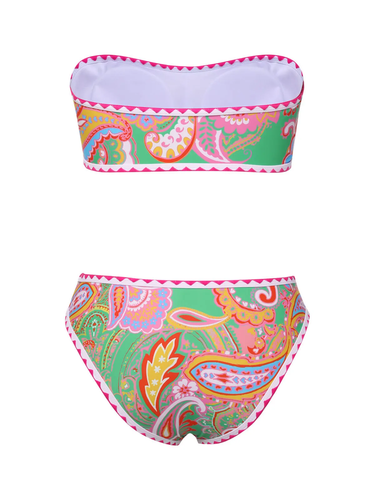 Online Retro Stage 1970s Hippie Print Bandeau Bikini Green