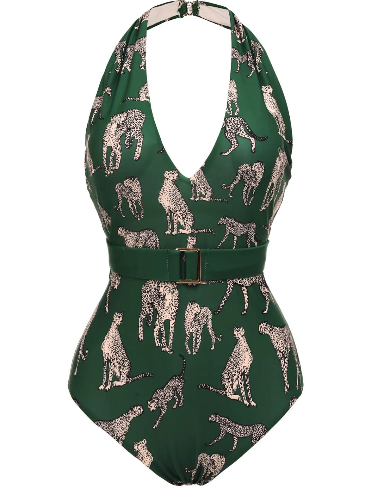 Sale Retro Stage Green 1930s Jaguar Vintage Halter One-piece Swimsuit Dark Green
