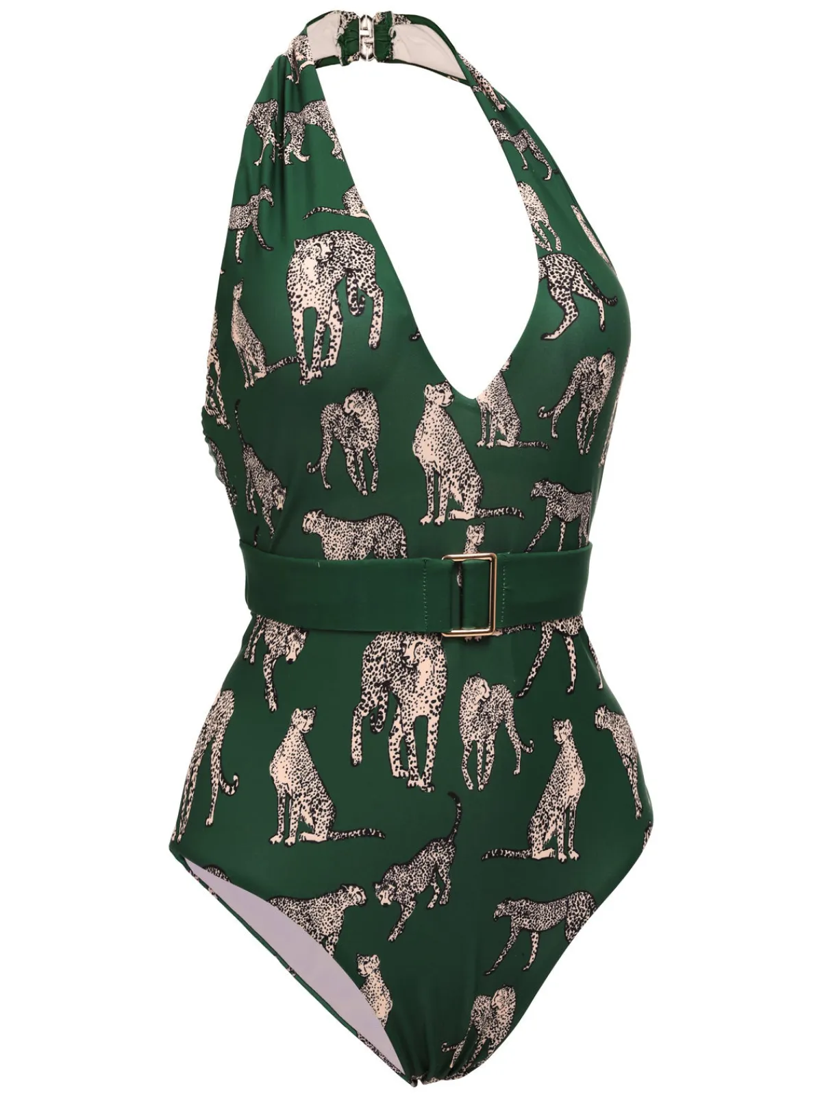 Sale Retro Stage Green 1930s Jaguar Vintage Halter One-piece Swimsuit Dark Green