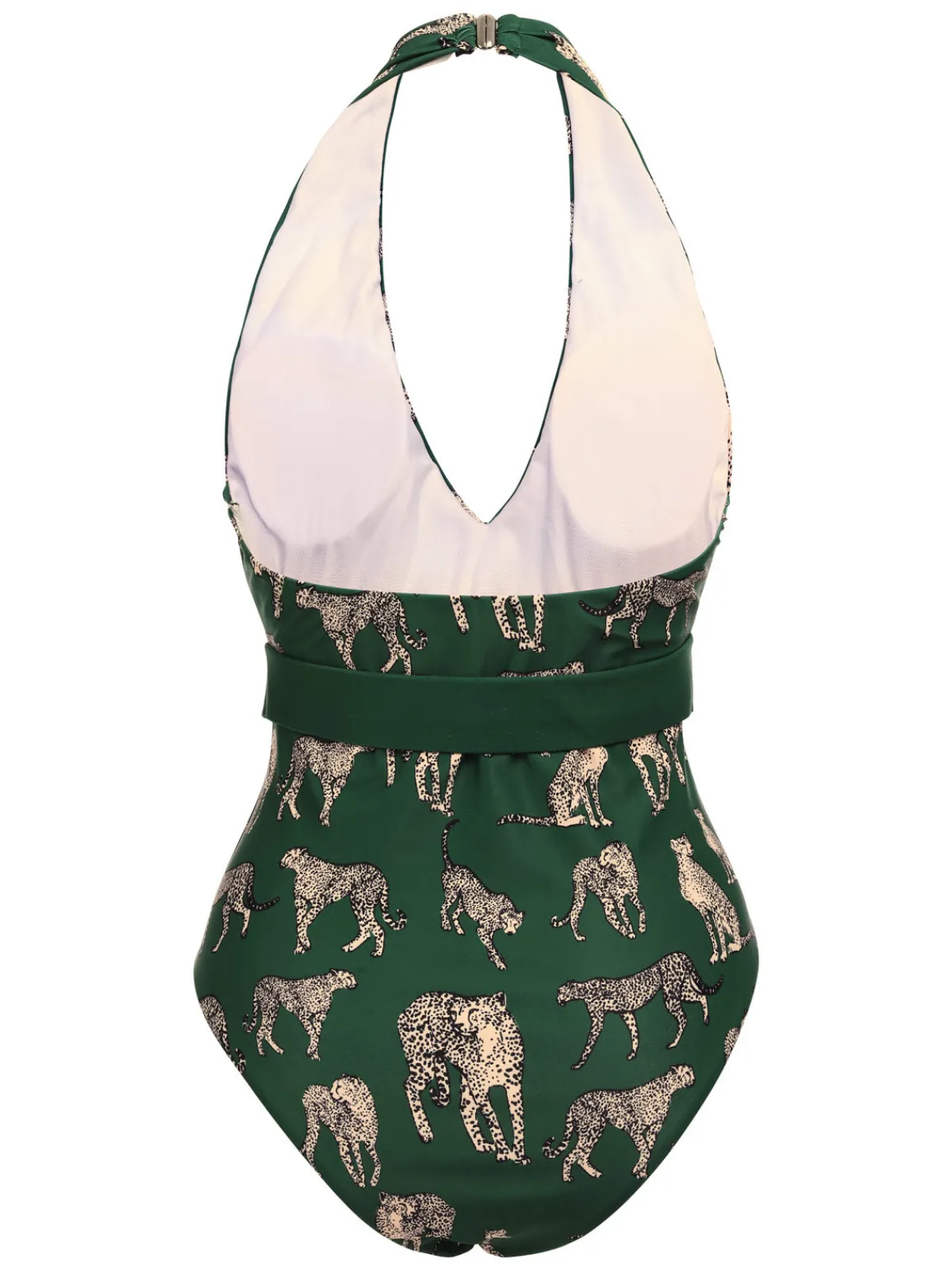 Sale Retro Stage Green 1930s Jaguar Vintage Halter One-piece Swimsuit Dark Green