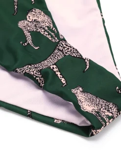 Sale Retro Stage Green 1930s Jaguar Vintage Halter One-piece Swimsuit Dark Green