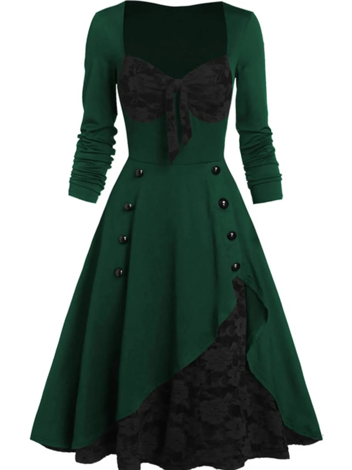 Sale Retro Stage 1950s Lace Patchwork Swing Dress Green