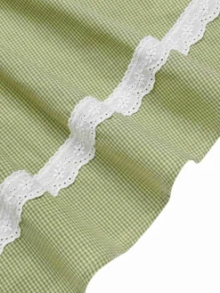 Outlet Retro Stage 1940s Lace Plaid Cotton Patchwork Dress Green