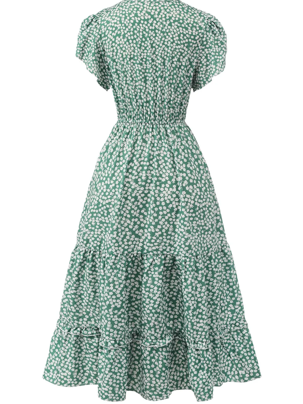 Best Retro Stage 1950s Lace-Up Collar Ditsy Floral Dress Green