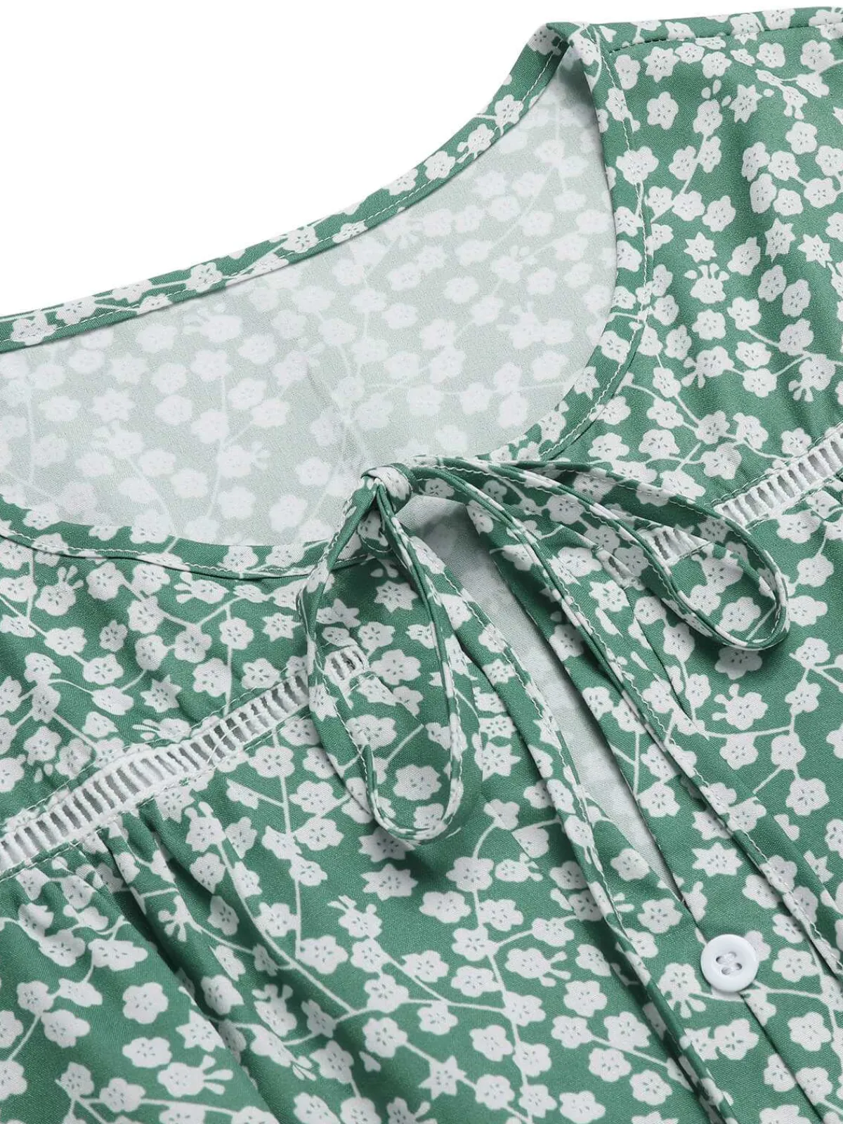Best Retro Stage 1950s Lace-Up Collar Ditsy Floral Dress Green
