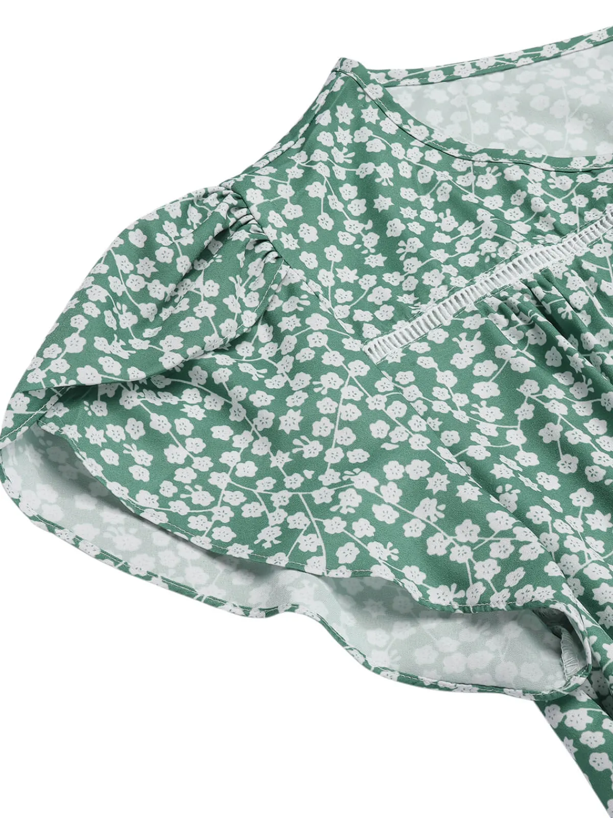 Best Retro Stage 1950s Lace-Up Collar Ditsy Floral Dress Green