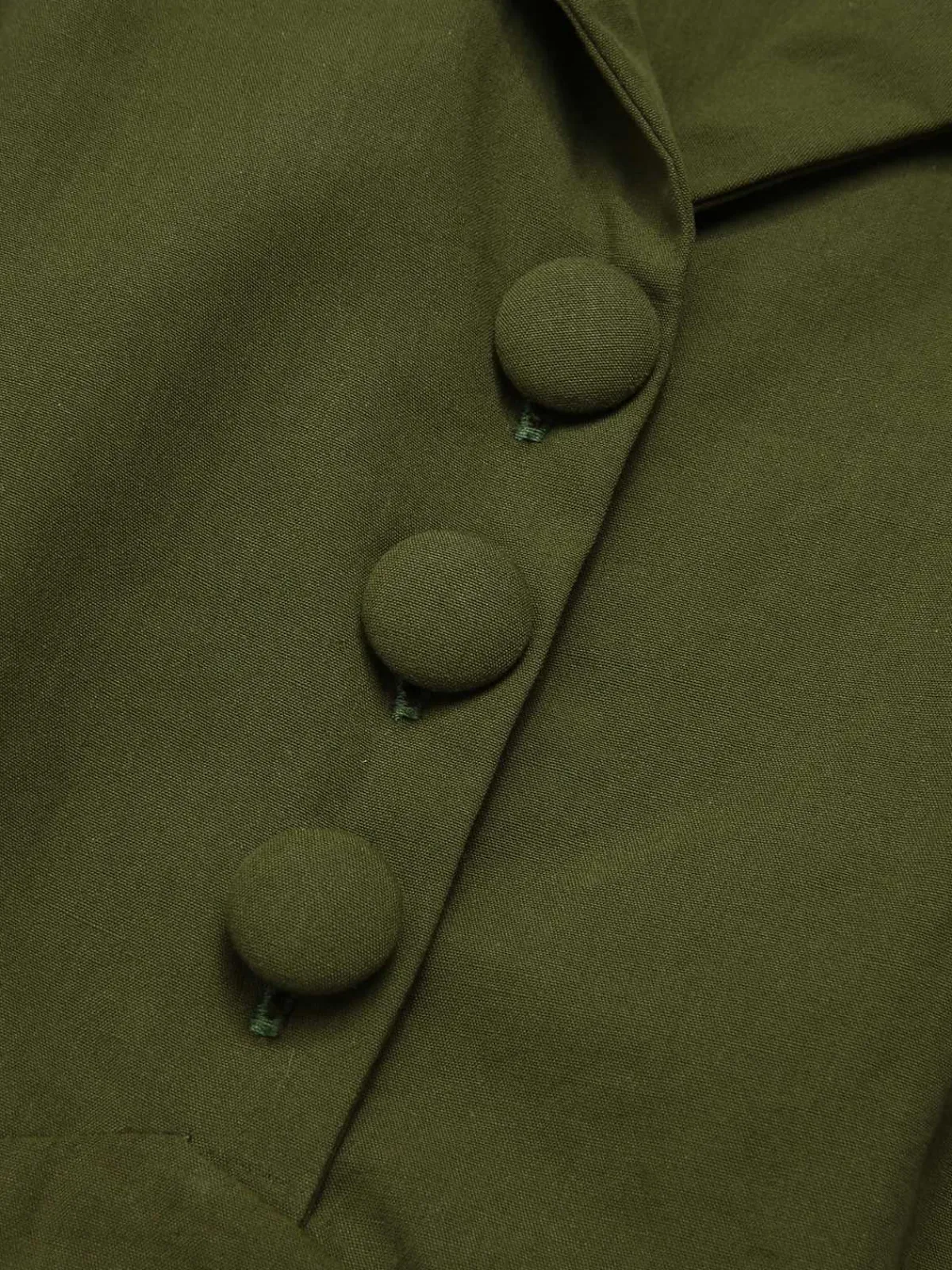 Discount Retro Stage Green 1940s Lapel Buttoned Solid Dress Army Green