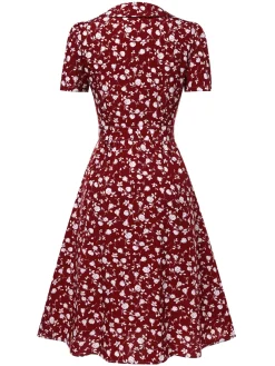 Sale Retro Stage Green 1940s Lapel Buttons Ditsy Floral Dress