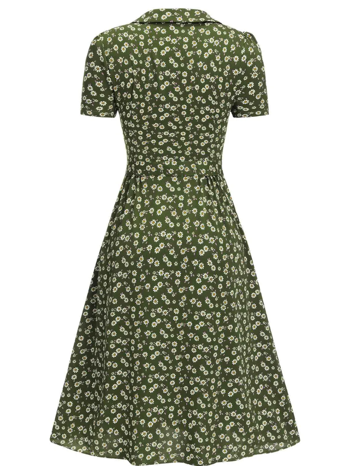 Sale Retro Stage Green 1940s Lapel Buttons Ditsy Floral Dress