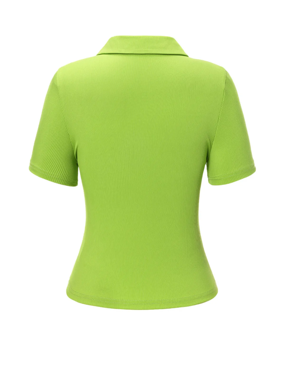 Outlet Retro Stage 1960s Lapel Knitted Solid Blouse Green