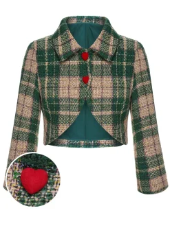 Discount Retro Stage 1950s Lapel Scottish Plaid Jacket Green