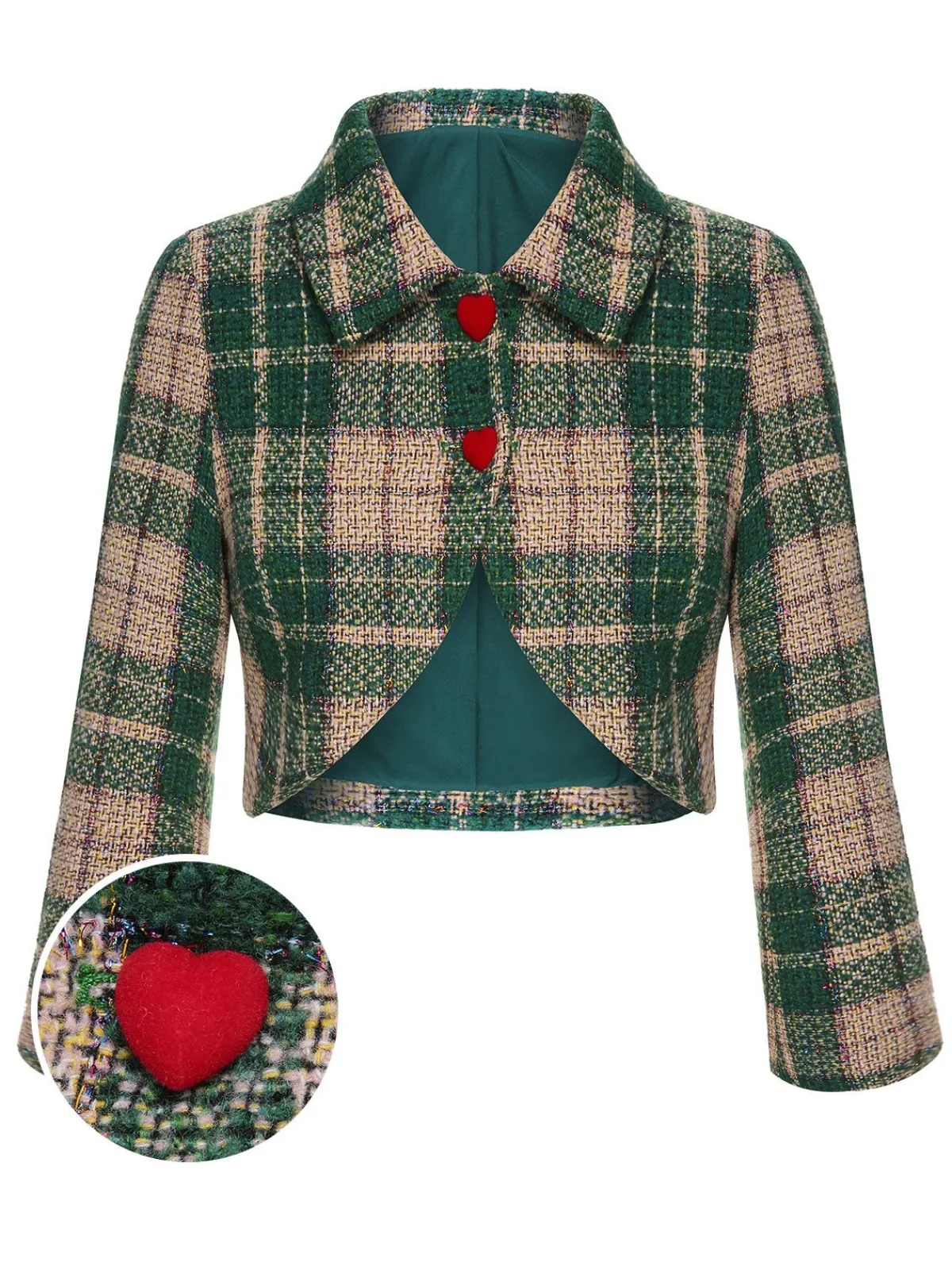 Discount Retro Stage 1950s Lapel Scottish Plaid Jacket Green