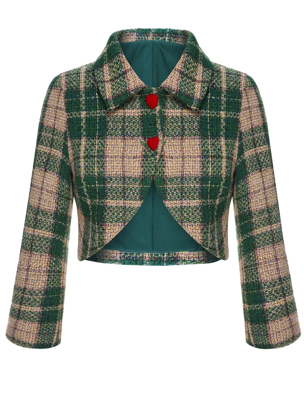 Discount Retro Stage 1950s Lapel Scottish Plaid Jacket Green