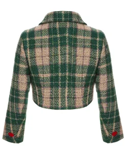 Discount Retro Stage 1950s Lapel Scottish Plaid Jacket Green