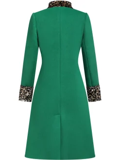 New Retro Stage 1940s Leopard Patchwork Button Coat Green