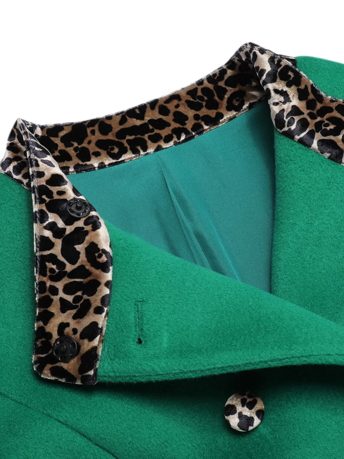 New Retro Stage 1940s Leopard Patchwork Button Coat Green