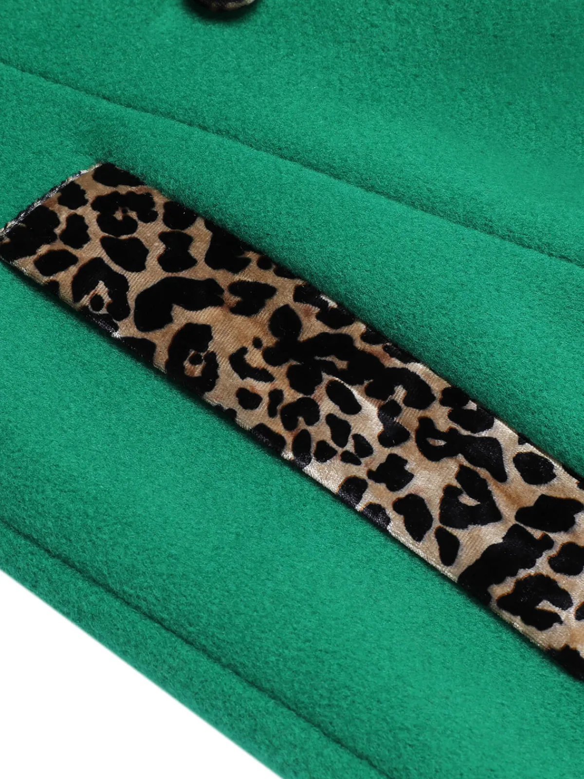 New Retro Stage 1940s Leopard Patchwork Button Coat Green