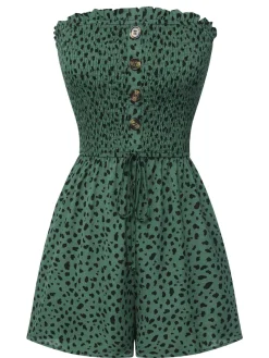 Clearance Retro Stage 1950s Leopard Tube Top Romper Green