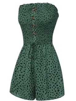 Clearance Retro Stage 1950s Leopard Tube Top Romper Green
