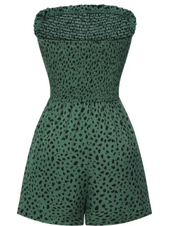 Clearance Retro Stage 1950s Leopard Tube Top Romper Green