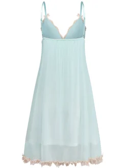 Hot Retro Stage 1960s Mesh Lace Patchwork Bow Straps Nightdress Green
