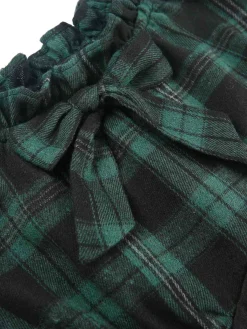 Outlet Retro Stage 1960s Off Shoulder Bow Tartan Pencil Dress Green