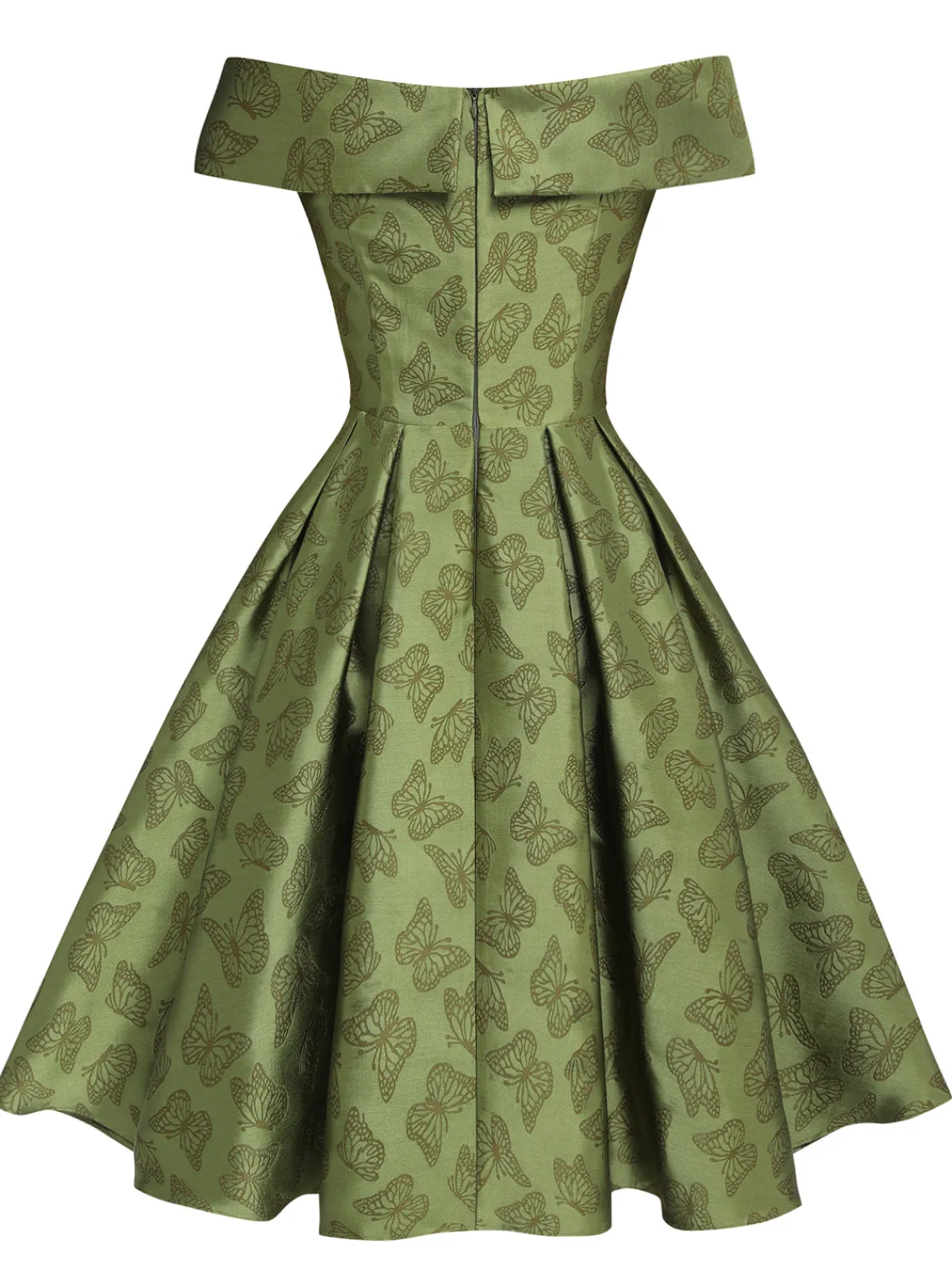 Online Retro Stage 1950s Off-Shoulder Vintage Dress Green