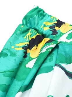Discount Retro Stage 1970s Oil Painting Floral Wide-Leg Pants Green
