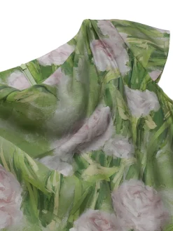 New Retro Stage 1960s Oil-Painting Rose Dress Green