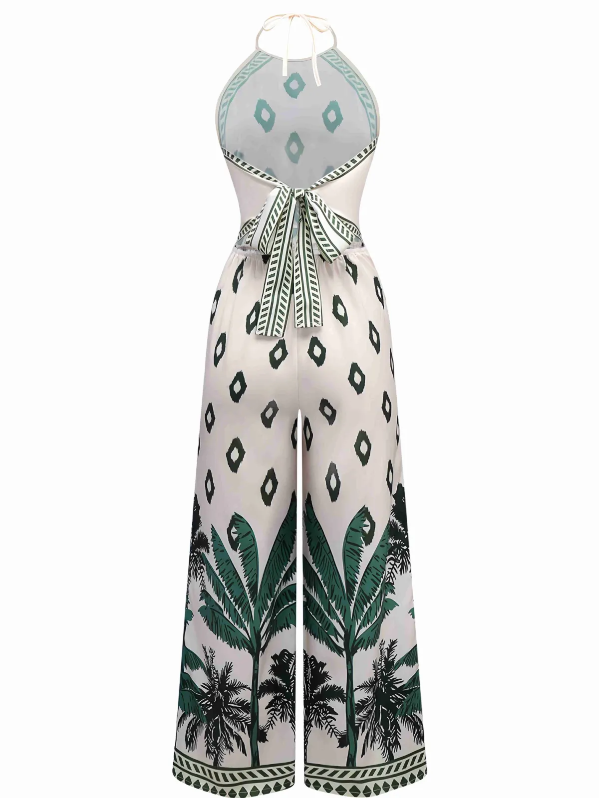 Hot Retro Stage 1930s Palm Trees Halter Jumpsuit Green
